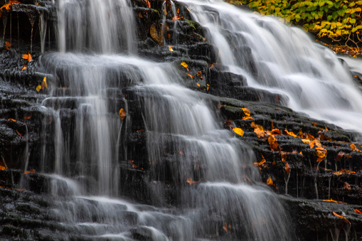 Fall colors surround Mohawk Falls at Ricketts Glen State Park, Pennsylvania
