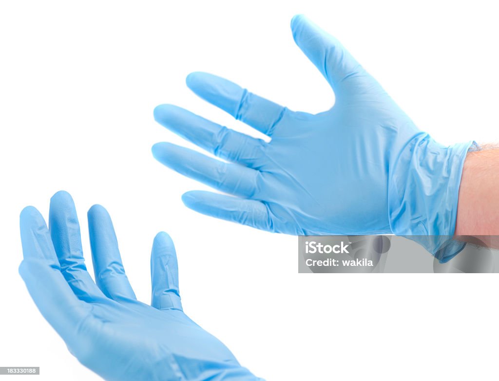 Préparez-vous pour le soin des mains de médecins hygiénique de gants bleus - Photo de Gants de protection libre de droits