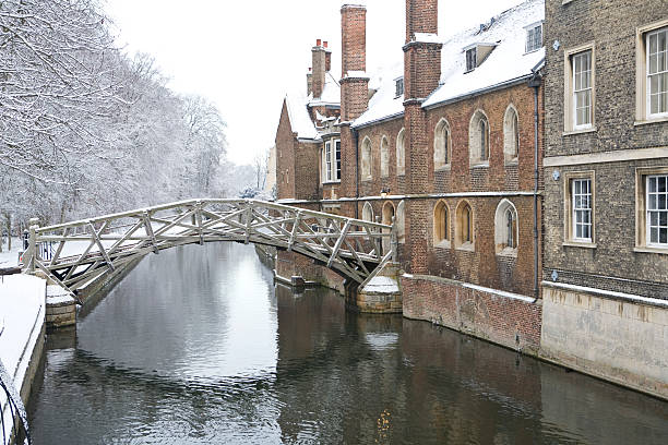 Mathematical Bridge, Queens College Cambridge The Mathematical bridge crossing the river Cam at Queens College. Shot on a snow filled december dayMore cambridge images: queens college stock pictures, royalty-free photos & images