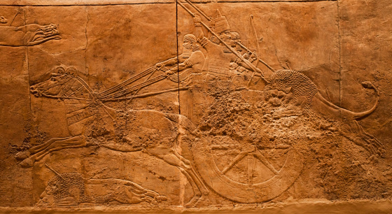 Lions hunting in Ancient Assyria