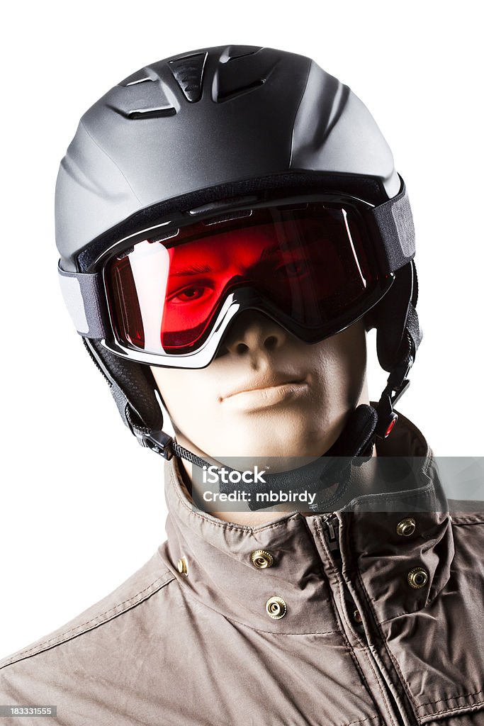 Człowiek mannequin narciarzem. z Kask sportowy i gogle - Zbiór zdjęć royalty-free (Helmet)