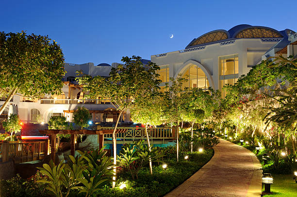 istock Hotel resort at night 183331567