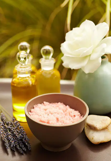 Photo of Pink exfoliation salt scrub at spa