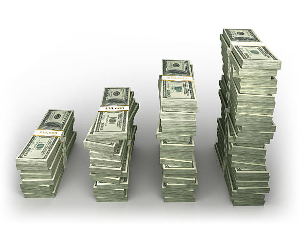 istock Growing stacks of $100 Dollar bills, isolated with clipping path 183332086