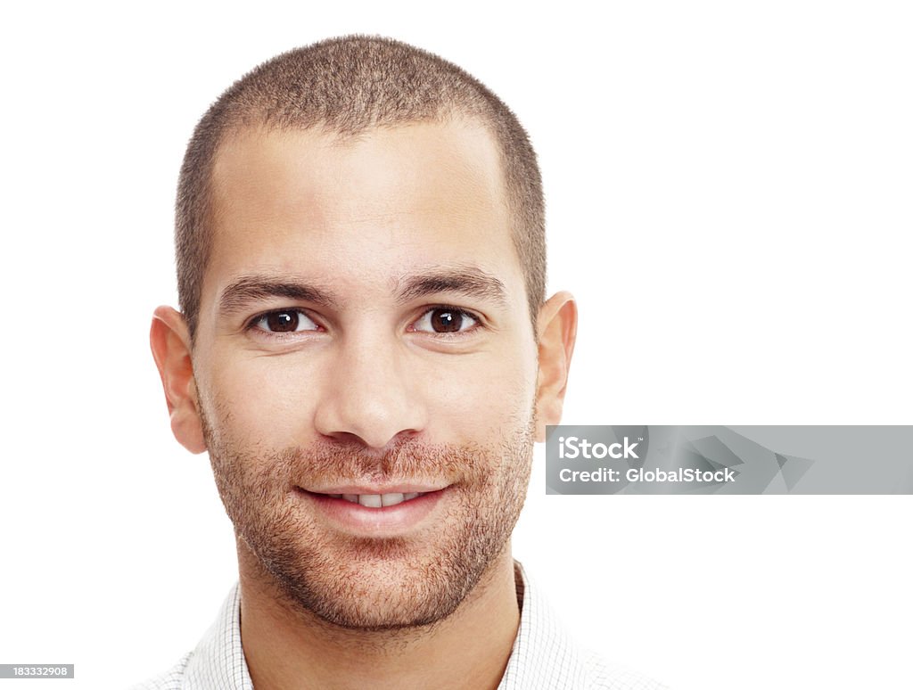 Detalhe do retrato de um cara feliz isolada no branco - Foto de stock de 20 Anos royalty-free