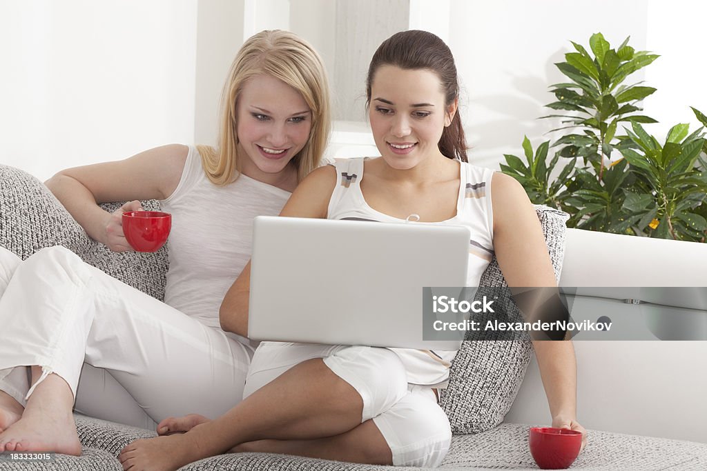 Kaffee und Internet. - Lizenzfrei Weibliche Freundschaft Stock-Foto