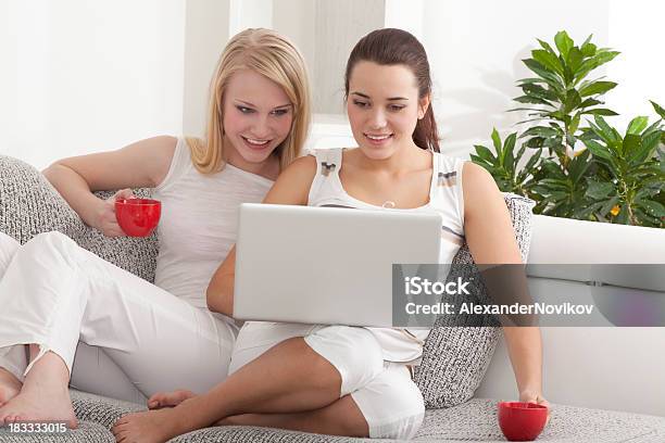 Kaffee Und Internet Stockfoto und mehr Bilder von Weibliche Freundschaft - Weibliche Freundschaft, Weiß, Wohnzimmer