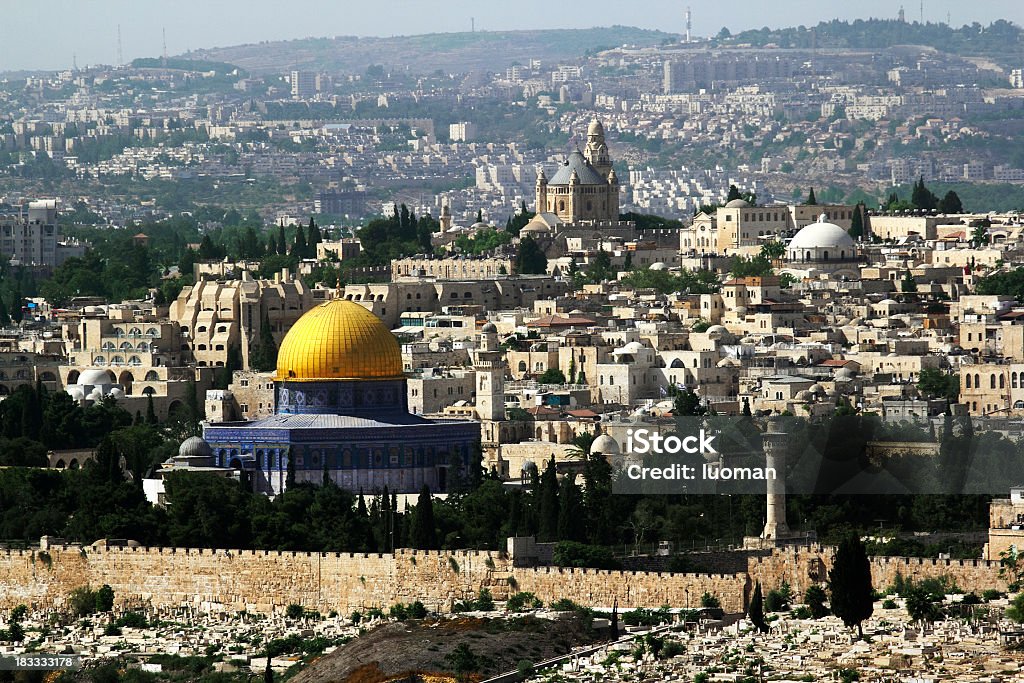 Jerusalem old city Dome of the Rock in the foreground Architectural Feature Stock Photo