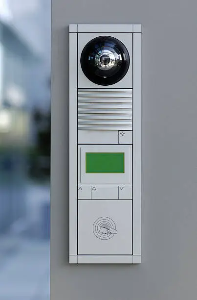 Door entry system for electronic cards with intercom and camera.