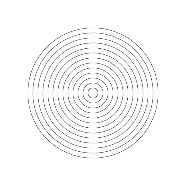 Vector illustration of Coaching wheel of 12 concentric circles. Life blank. Polar grid. Circle diagram divided on segments. Polar graph paper. Wheel of life or habits tracker. Vector illustration.