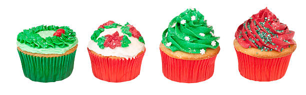 Christmas cupcakes isolated on white stock photo