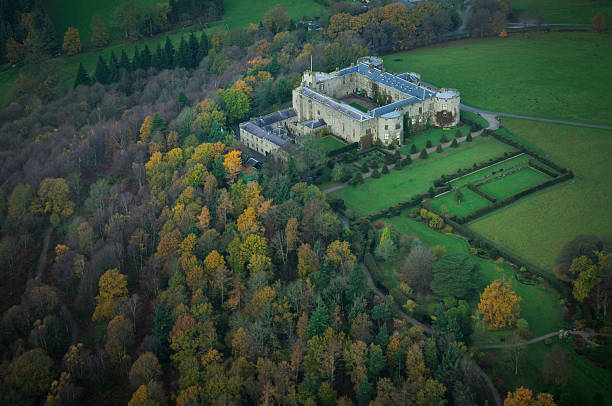 Chirk Castle from the air Chirk Castle, North Wales,  shot from a light aircraft. gwynedd photos stock pictures, royalty-free photos & images