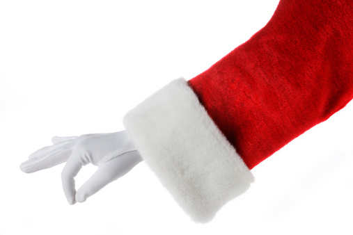 Santa's hand holding something in his two fingers. Add your own object.To see more holiday images click on the link below: