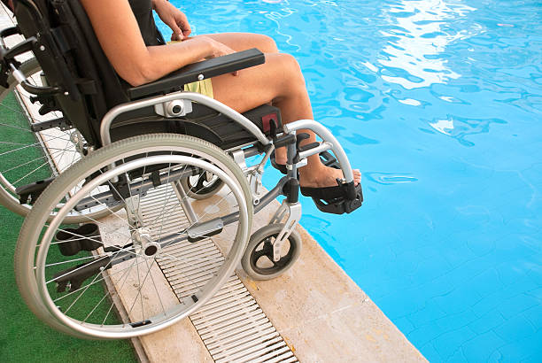 istock Disabled female by a swimming pool 183334505