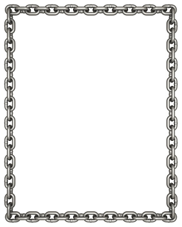A heavy chain link photo frame border isolated on a white background. Chain links are arranged in perfect orientation (see also: naturally arranged version)