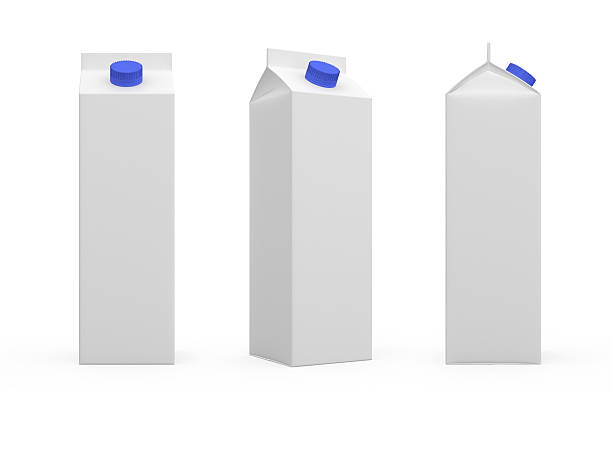Blank tall white milk or juice cartons stock photo