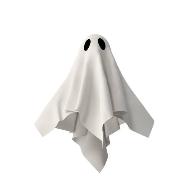 Halloween scary ghostly cartoon spooky character isolated on white background.