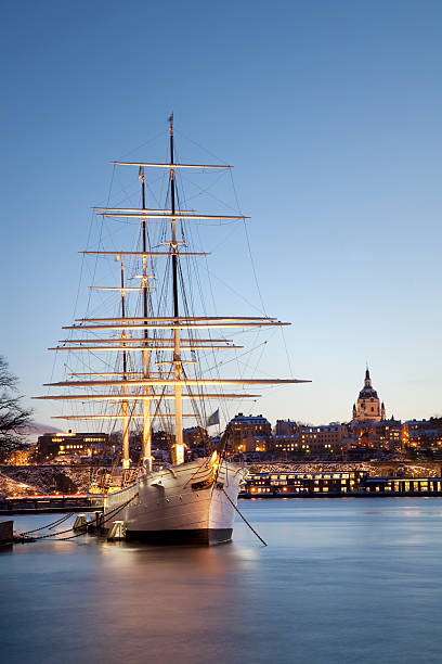 Gold crown on skeppsholmen bridge in Stockholm city in Sweden