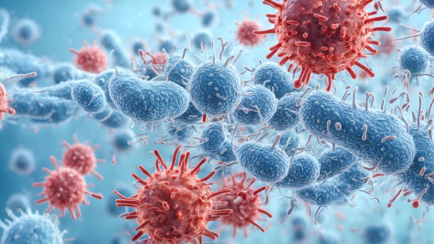 mikroskopisch blaue bakterien hintergrund - hiv virus retrovirus aids stock-fotos und bilder