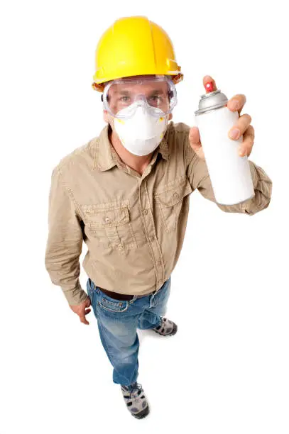 Construction Contractor Carpenter with Spraypaint Isolated on White Background