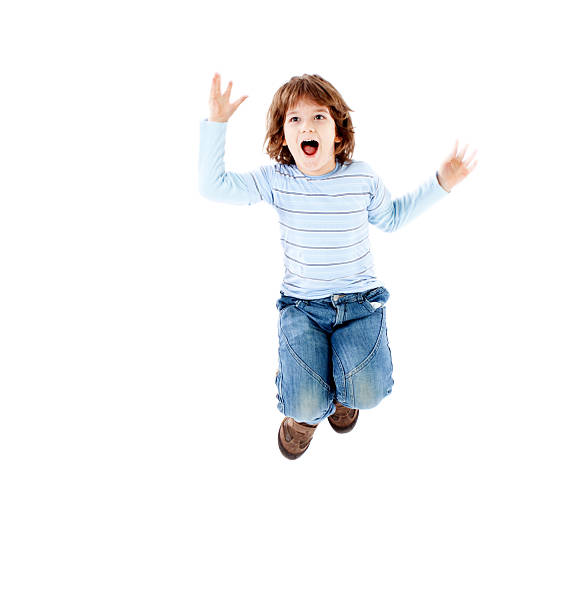 istock Adorable child are jumping over isolated white background. 183338984