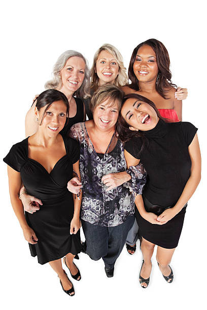 istock Smiling Diverse Group of Women Looking Up, Isolated on White 183339090