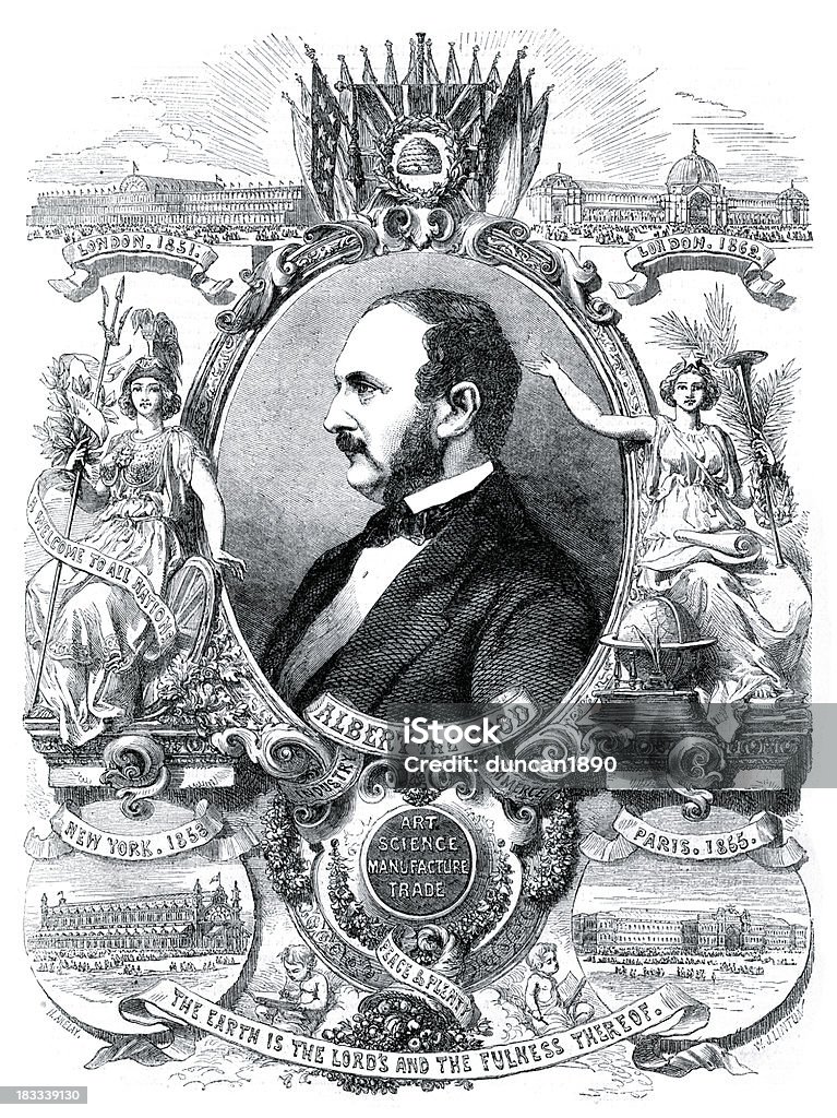 Prince Albert "Vintage engraving from 1862 of a Albert, Prince Consort. Prince Albert of Saxe-Coburg and Gotha was the husband of Queen Victoria of the United Kingdom of Great Britain and Ireland." Prince Albert - Husband of Queen Victoria stock illustration