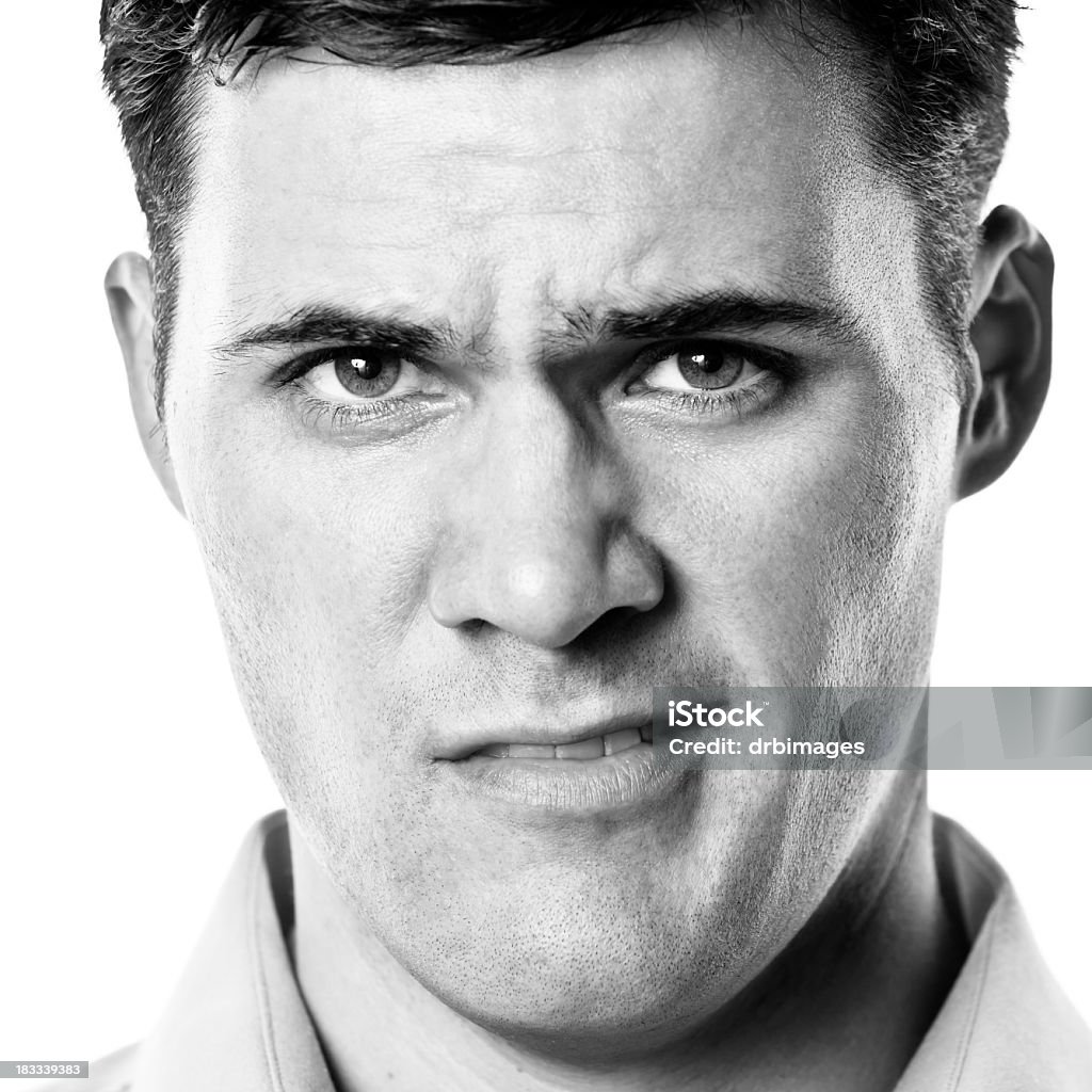Young Male Portrait Black and white portrait of a young man on a white background.http://s3.amazonaws.com/drbimages/m/dordar.jpg 20-29 Years Stock Photo