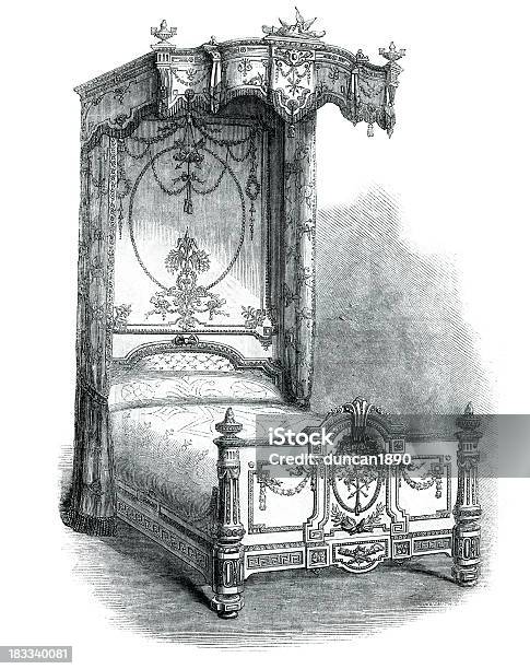 Victorian Mobiliário Mogno Bedstead - Arte vetorial de stock e mais imagens de Cama de Quatro Colunas - Cama de Quatro Colunas, Fundo Branco, 1860-1869