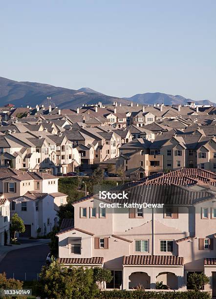 Neighborhood Stucco Home Exterior And Sky Stock Photo - Download Image Now - Architecture, Blank, Blue