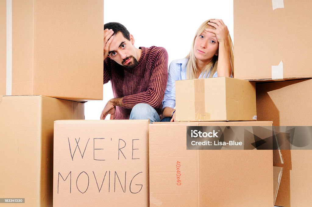 Stressed Young Couple Relocation Relocation Relocation Stock Photo