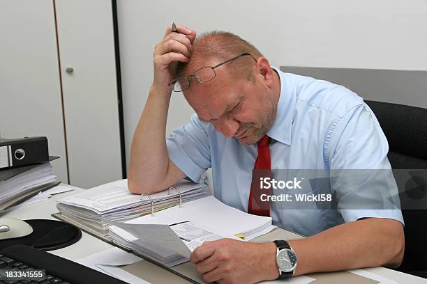 Stressed Manager Stock Photo - Download Image Now - Bureaucracy, Desk, File Clerk