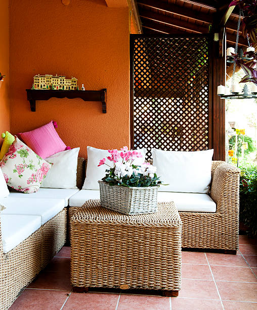 istock Home exterior with wicker furniture 183341858