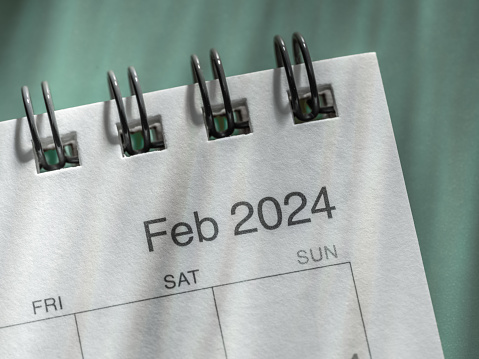 Calendario de escritorio, año 2024, mes de febrero photo