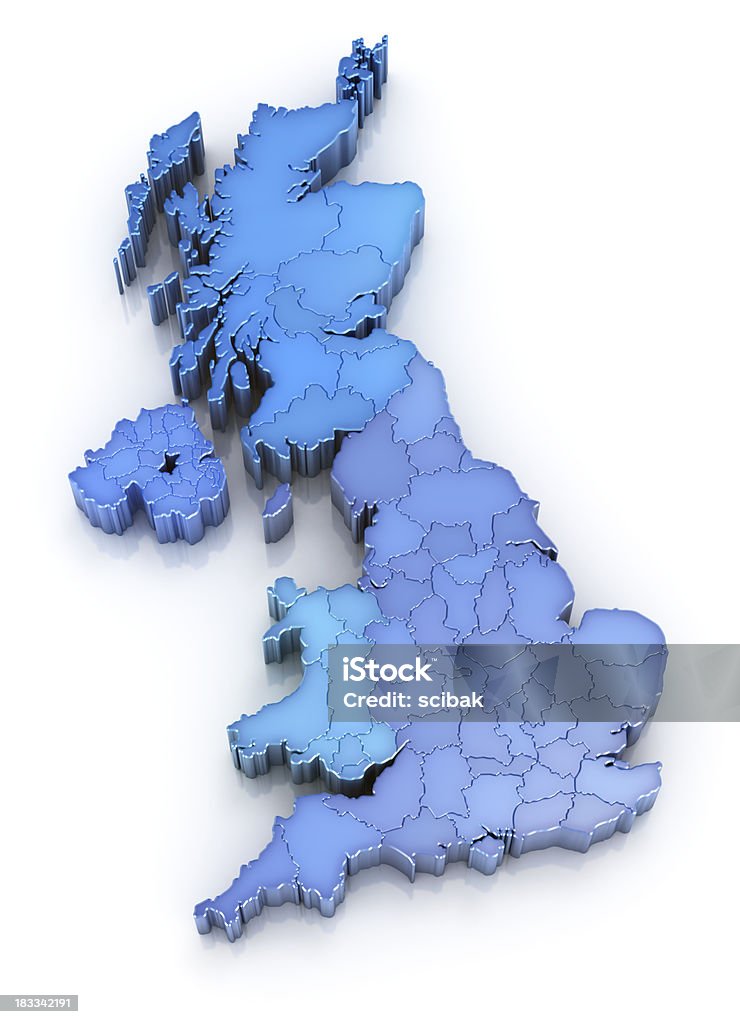 Mapa do Reino Unido, com regiões - Foto de stock de Mapa royalty-free
