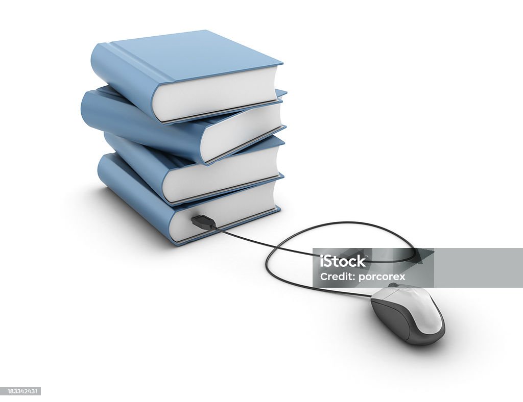 Pilha de livros com Mouse de Computador - Foto de stock de Figura para recortar royalty-free