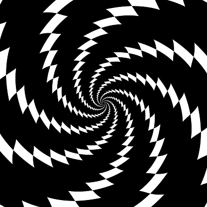 Abstract hypnotic black and white spiral pattern creating an optical illusion of movement.