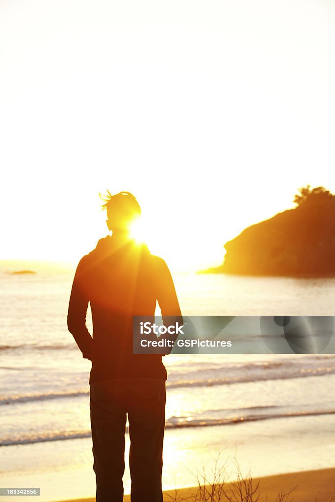 Jovem mulher olhando para o pôr-do-sol - Foto de stock de 40-44 anos royalty-free