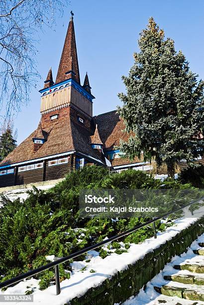 Detailed View On The Wooden Church Of Miskolc Stock Photo - Download Image Now - Architecture, Blue, Brown