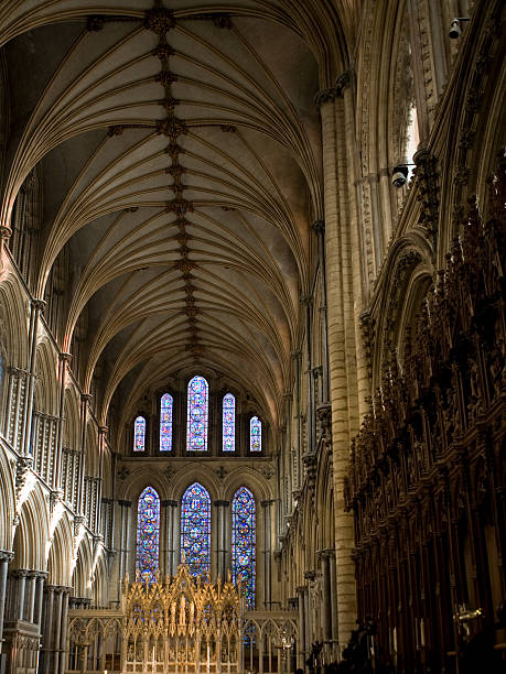 istock Interior view of medieval cathedral roof 183343404