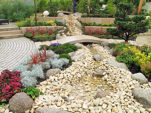 istock New landscaping with river and bridge 183344529