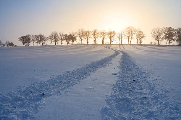 magnifique coucher de soleil en hiver - fahrspur photos et images de collection