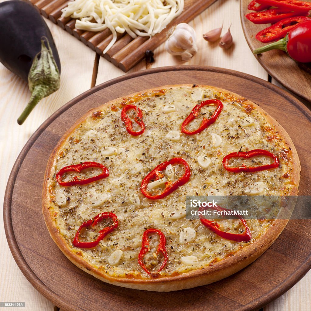 Pizza com Beringelas - Royalty-free Alho Foto de stock