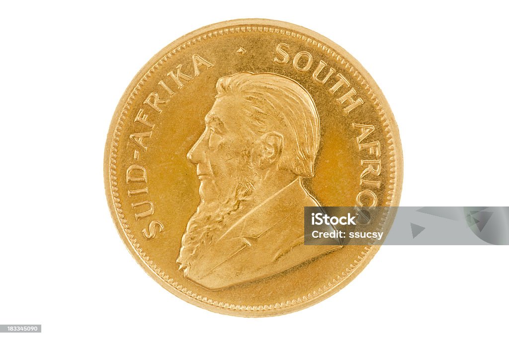 Krugerrand Gold Investment Coin Obverse XXXL on White Background "South African gold bullion investment coin obverse on white background, showing slight reddish color due to copper content in metallic alloy." Krugerrand Stock Photo