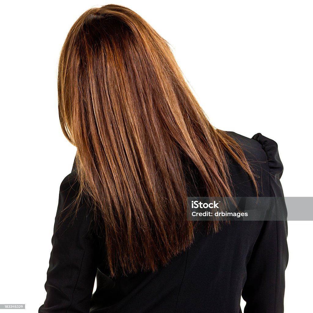 Rear View of Young Businesswoman Rear view of a young businesswoman, isolated on a white background. http://s3.amazonaws.com/drbimages/m/peygin.jpg Rear View Stock Photo