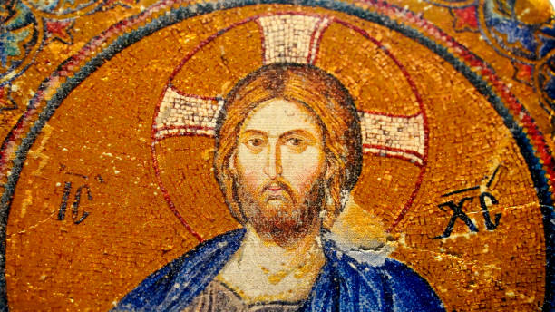 icône orthodoxe de style byzantin de jésus-christ - greek bible photos et images de collection