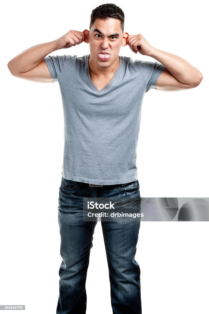 Young Man Portrait Portrait of a young male on a white background. http://s3.amazonaws.com/drbimages/m/jamle.jpg Making A Face Stock Photo