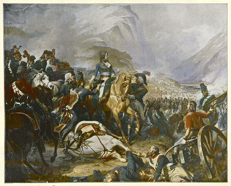 Vintage picture of Napoleon at the Battle of Rivoli, by Henri Félix Emmanuel Philippoteaux (14–15 January 1797) was a key military engagement during the War of the First Coalition