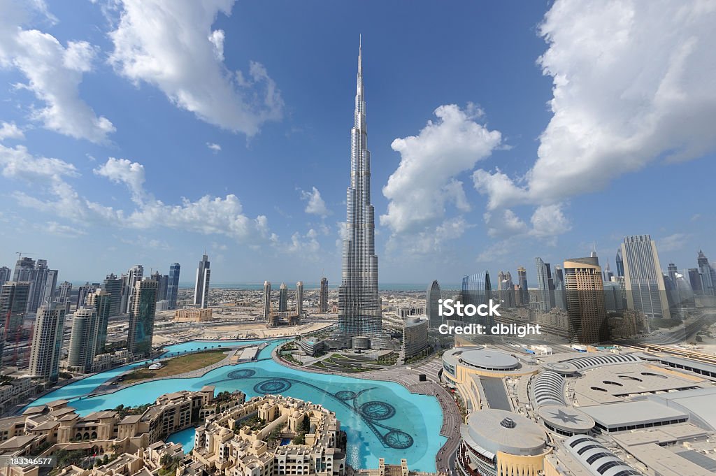 dubai mega city Dubai continue to attract millions of visitors every year to admire the wonder of the city and mega shopping malls.  This view is no longer possible as it was taken from the Address Hotel. Burj Khalifa Stock Photo