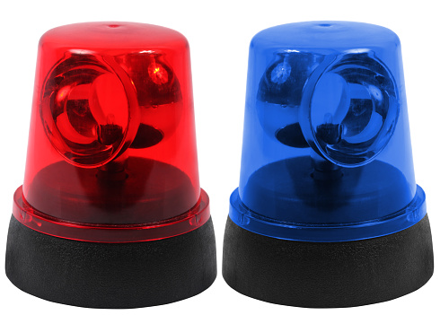 Red and blue emergency lights on a white background.